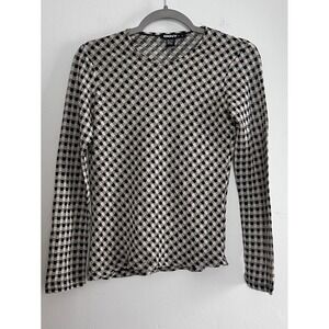 DKNY WMS Sheer Checkered Textured Long Sleeve Top SM Y2K Mod Grunge Indie Sleeze